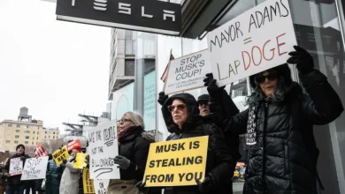 معترضان به ایلان ماسک در مقابل نمایندگی‌های تسلا تجمع کردند